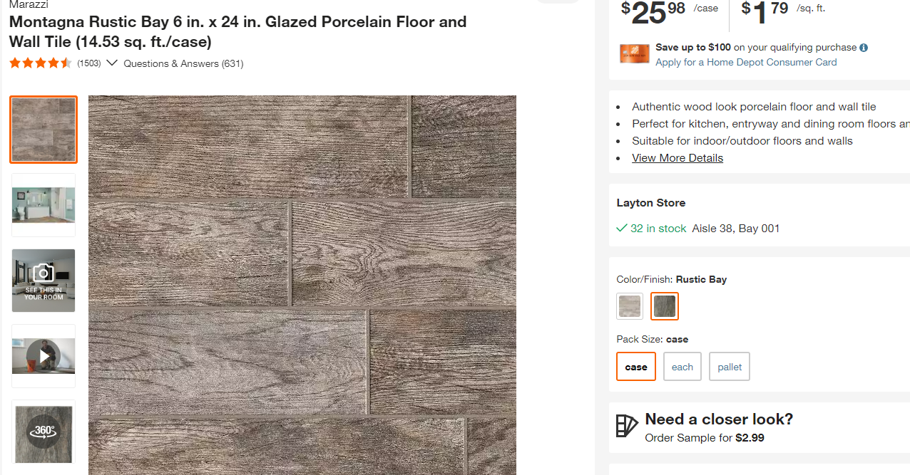 Marazzi Montagna Rustic Bay 6 in. x 24 in. Glazed Porcelain Floor and Wall Tile (14.53 sq. ft./case)