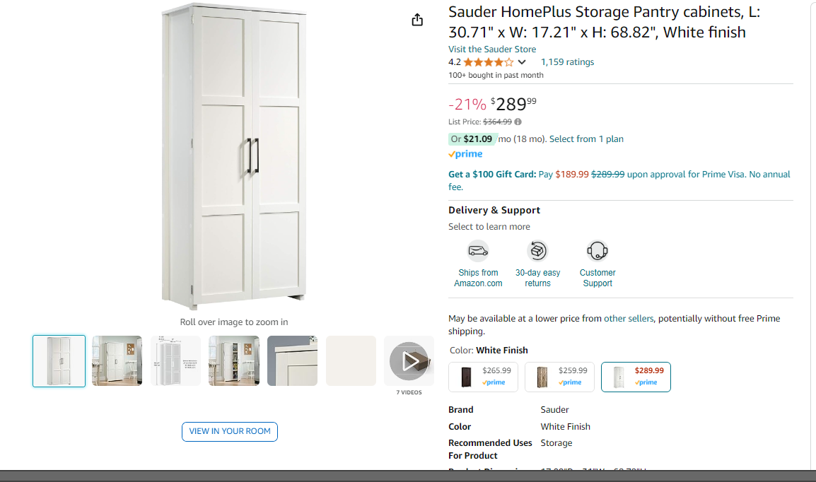 Sauder HomePlus Engineered Wood Pantry in White Finish