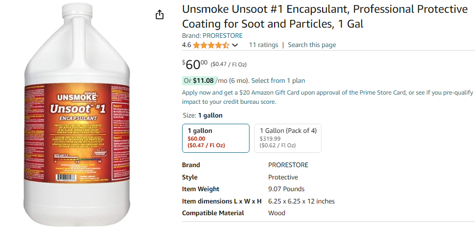 Unsmoke Unsoot #1 Encapsulant, Professional Protective Coating for Soot and Particles, 1 Gal