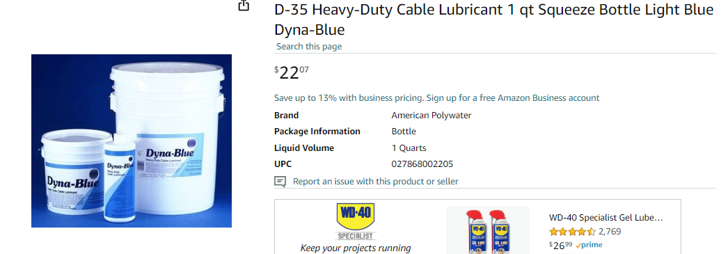 D-35 Heavy-Duty Cable Lubricant 1 qt Squeeze Bottle Light Blue Dyna-Blue