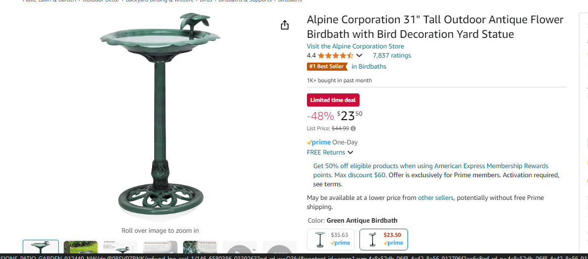 Alpine Corporation 31" Tall Outdoor Antique Flower Birdbath with Bird Decoration Yard Statue ( Damaged box )