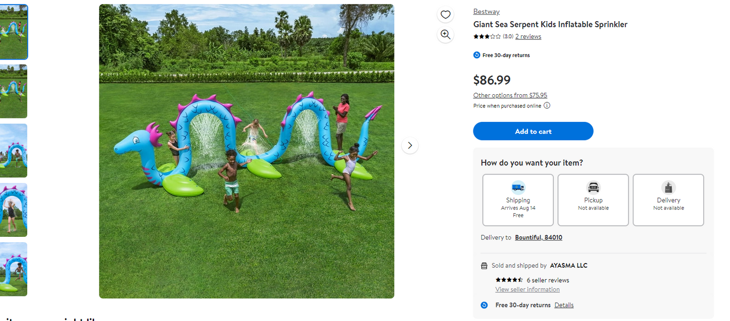 Giant Sea Serpent Kids Inflatable Sprinkler