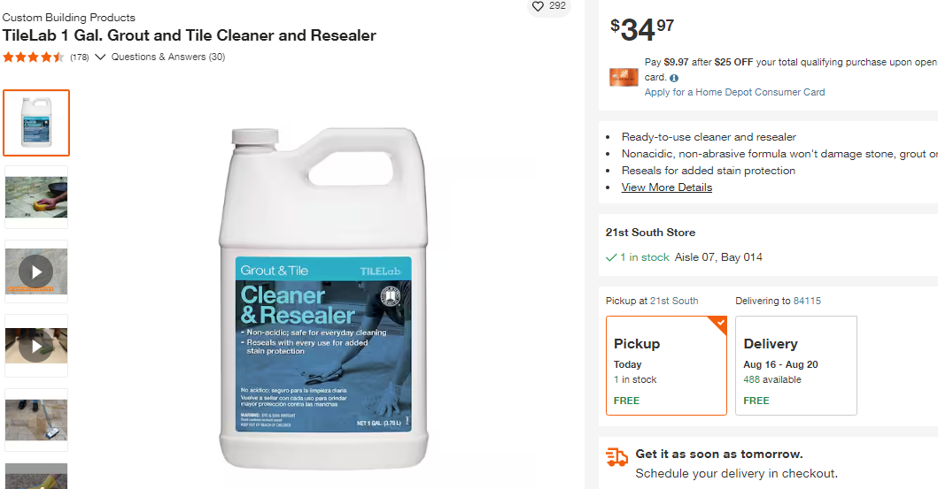 Custom Building Products TileLab 1 Gal. Grout and Tile Cleaner and Resealer