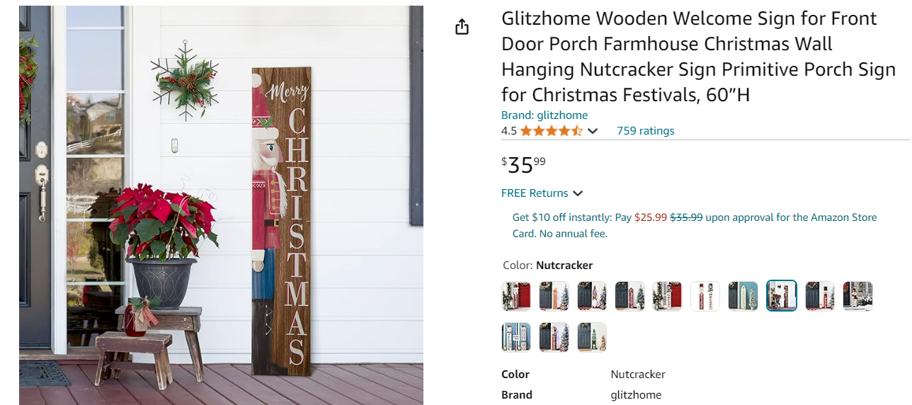 Glitzhome Wooden Welcome Sign for Front Door Porch Farmhouse Christmas Wall Hanging Nutcracker Sign Primitive Porch Sign for Christmas Festivals, 60”H