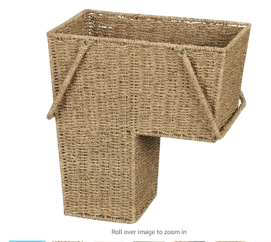 Household Essentials ML-5647 Seagrass Wicker Stair Step Basket with Handle | Natural Brown