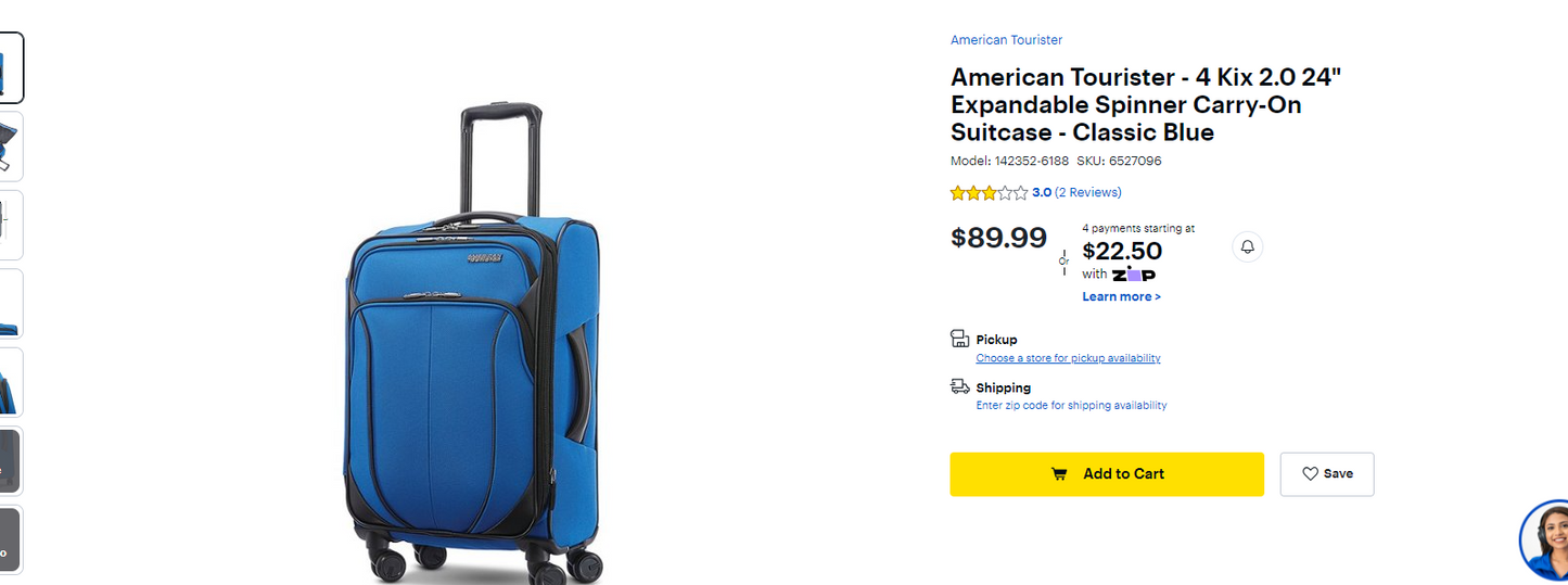 American Tourister - 4 Kix 2.0 24" Expandable Spinner Carry-On Suitcase - Classic Blue