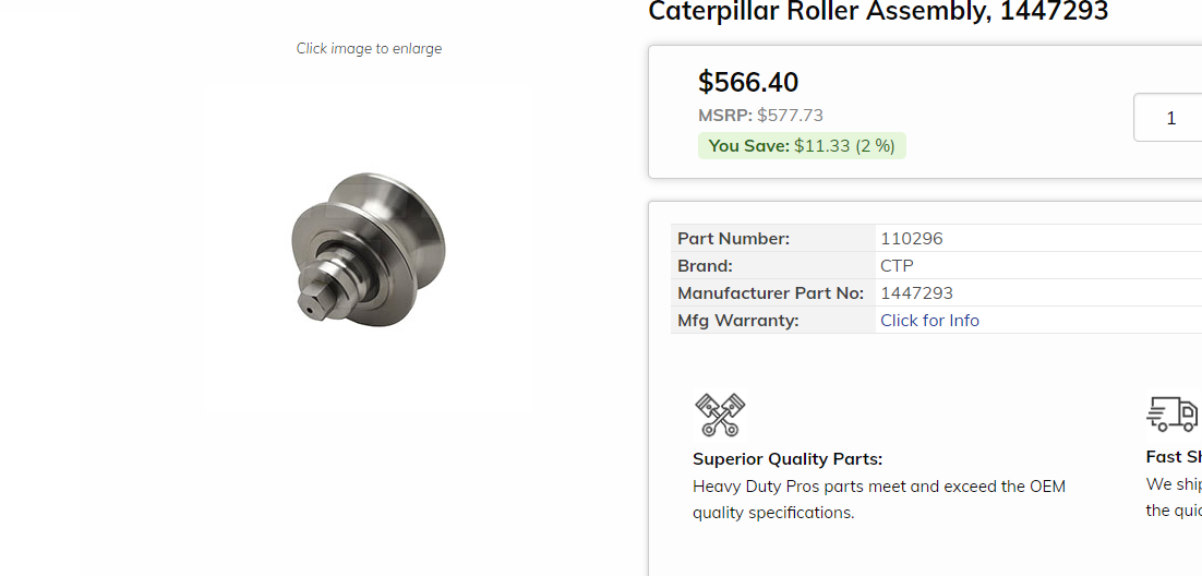 CAT GENUINE CATERPILLAR 144-7293 Ejector Guide Roller with Cone Bearing