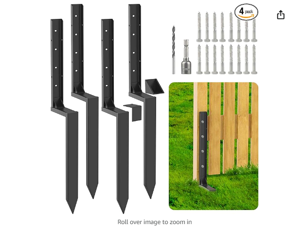 Fence Post Repair Kit - 3.42 FT, Thickened Fence Mender for Wooden Fence Post Support, Upgraded Fence Post Anchor with Anti-Rust Coating (4 Pack)