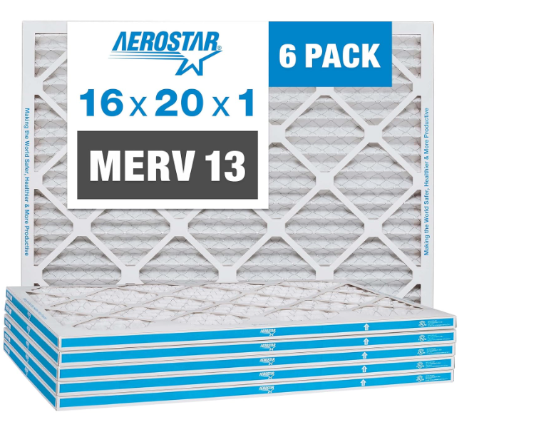 Aerostar 16x20x1 MERV 13 Pleated Air Filter, AC Furnace Air Filter, 6 Pack (Actual Size: 15 3/4"x 19 3/4" x 3/4")