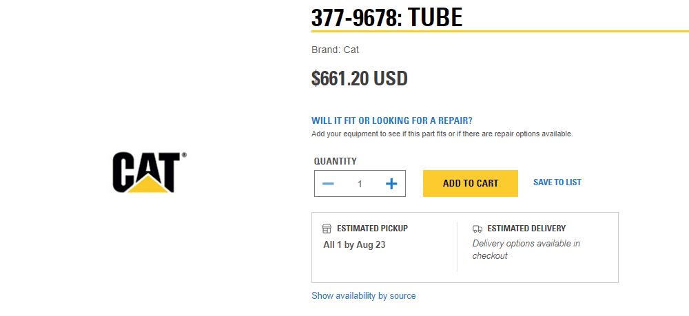 GENUINE CAT 377-9678 TUBE