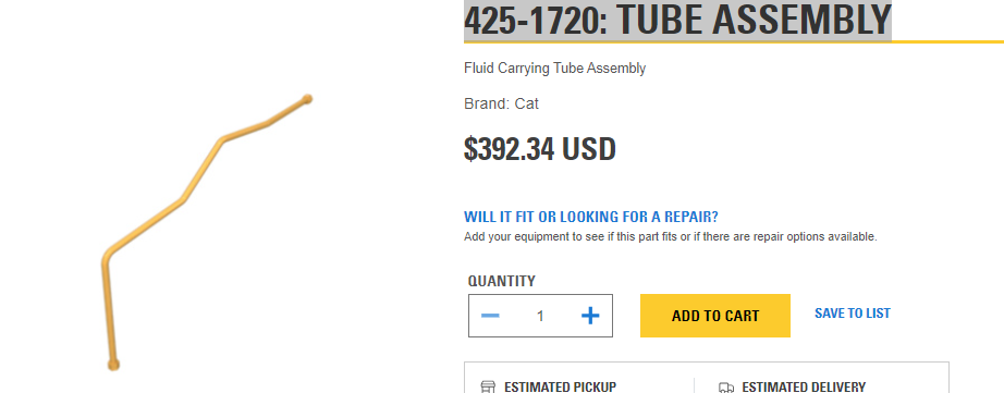 GENUINE CAT 425-1720 Tube Assembly