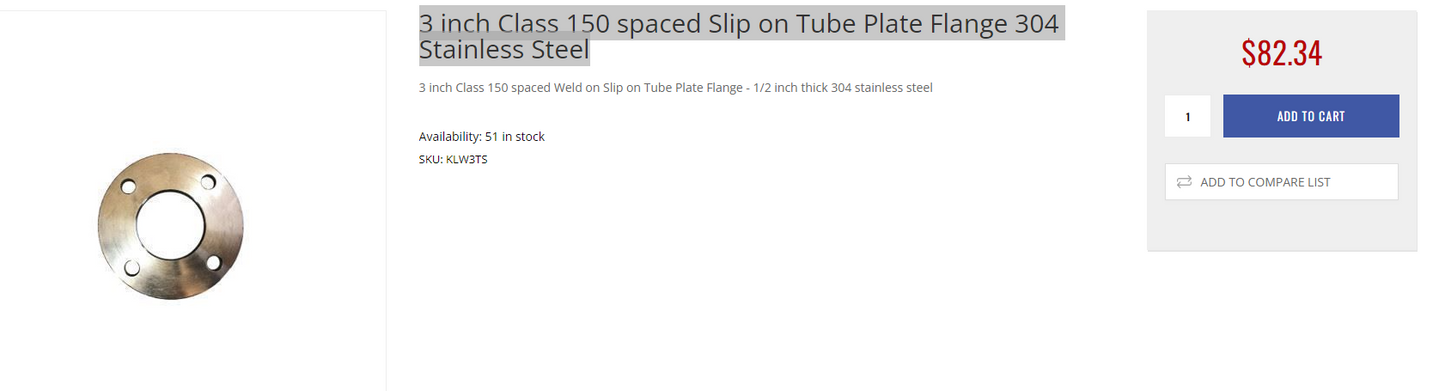 3 inch Class 150 spaced Slip on Tube Plate Flange 304 Stainless Steel