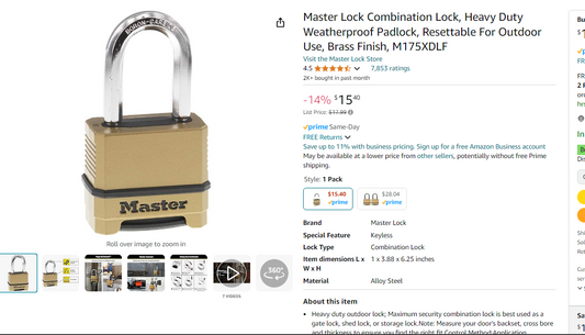 Master Lock M175XDLFCCSEN Padlock 2 Inch Combination 1-1/2 Inch Shackle