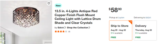 Edvivi Clara 4-Lights Antique Copper Glam Flush Mount with Lattice Drum Shade and Clear Glass Hanging Crystals