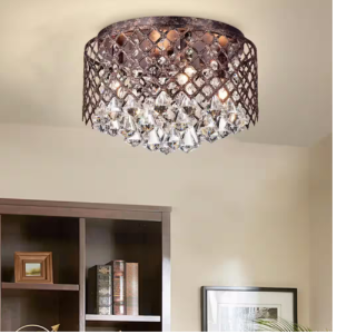 Edvivi Clara 4-Lights Antique Copper Glam Flush Mount with Lattice Drum Shade and Clear Glass Hanging Crystals