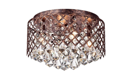 Edvivi Clara 4-Lights Antique Copper Glam Flush Mount with Lattice Drum Shade and Clear Glass Hanging Crystals