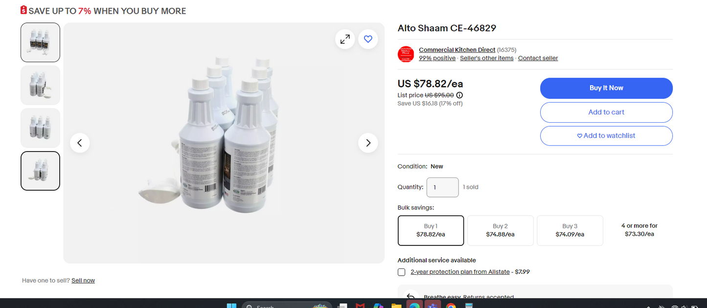 Alto Shaam CE-46829 Non-caustic Oven Cleaner ( NOT A FULL BOTTLE )