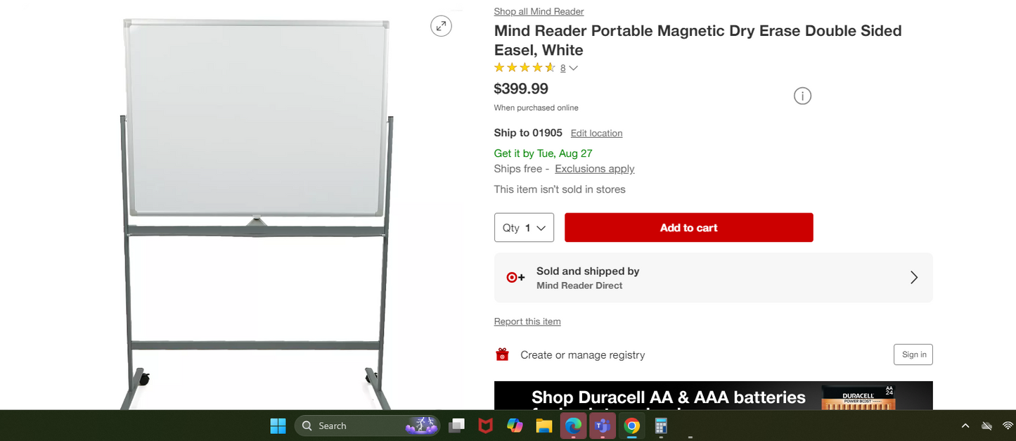 Mind Reader Portable Magnetic Dry Erase Double Sided Easel, White