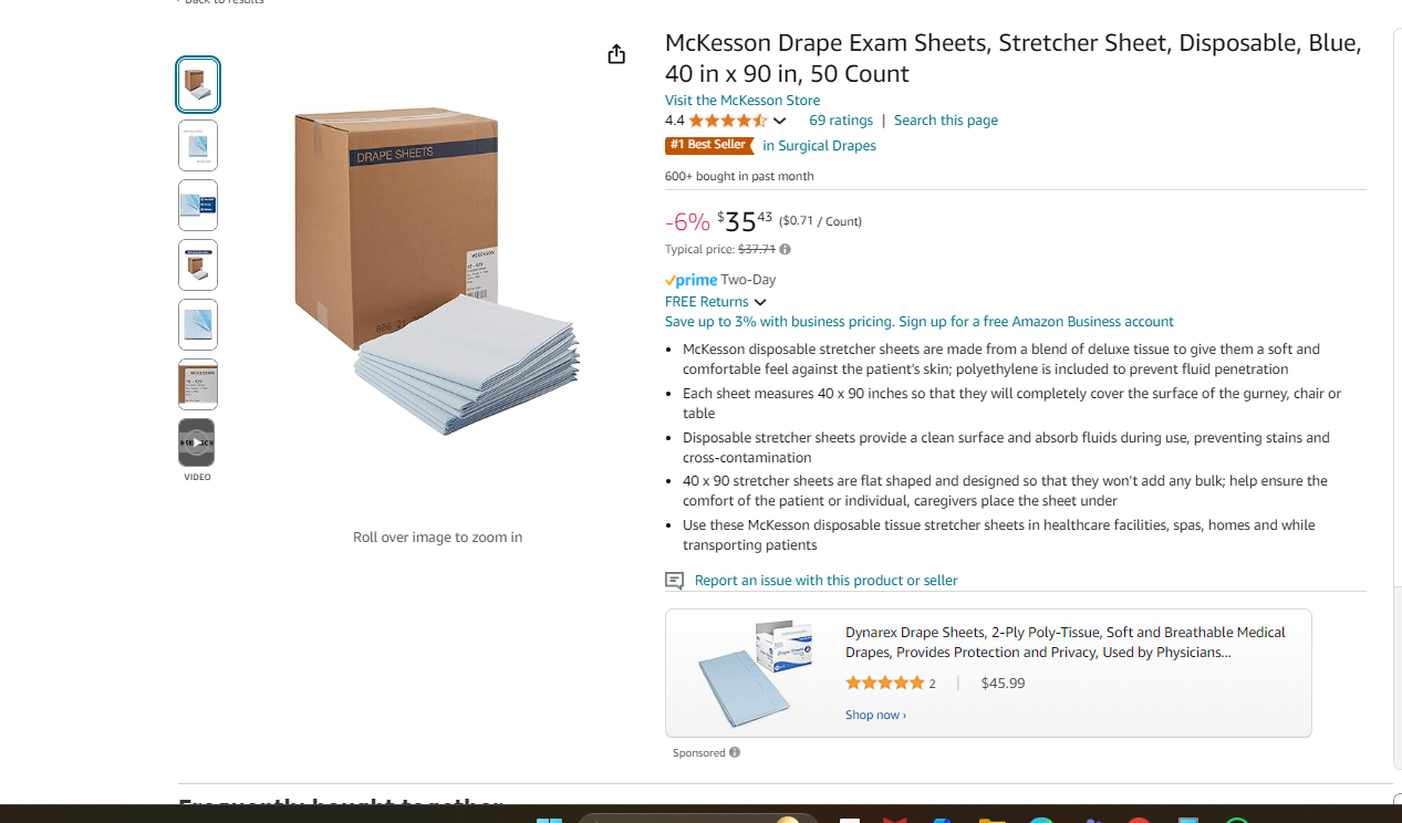 McKesson Drape Exam Sheets, Stretcher Sheet, Disposable, Blue, 40 in x 90 in, 50 Count