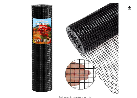 Thinkahead Black Hardware Cloth 1/2 inch 24 X 100 ft 19 Gauge Vinyl PVC Coated Wire Mesh Roll Galvanized Welding Chicken Wire Fencing