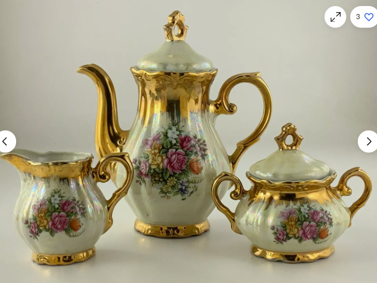 Beautifully Gilded Delicate Floral Motif Teaset Teapot Sugar Creamer