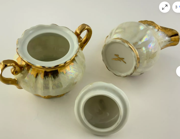 Beautifully Gilded Delicate Floral Motif Teaset Teapot Sugar Creamer