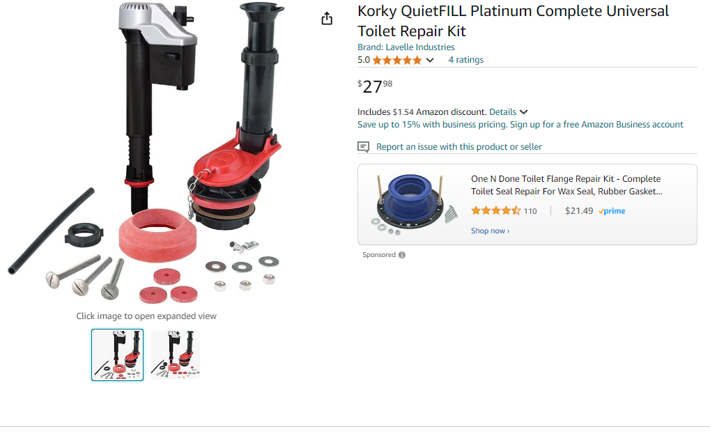 Korky QuietFILL Platinum Complete Universal Toilet Repair Kit