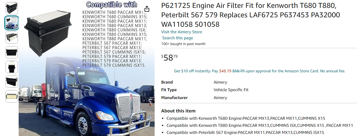 Engine Air Filter Fit for Kenworth T680 T880, Peterbilt 567 579 Replaces LAF6725 P637453 PA32000 WA11058 501058