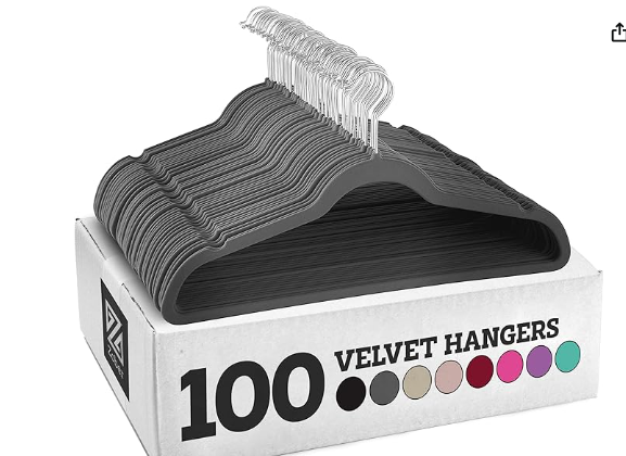 Zober Velvet Hangers 100 Pack - Heavy Duty Gray Hangers for Coats, Pants & Dress Clothes - Non Slip Clothes Hanger Set