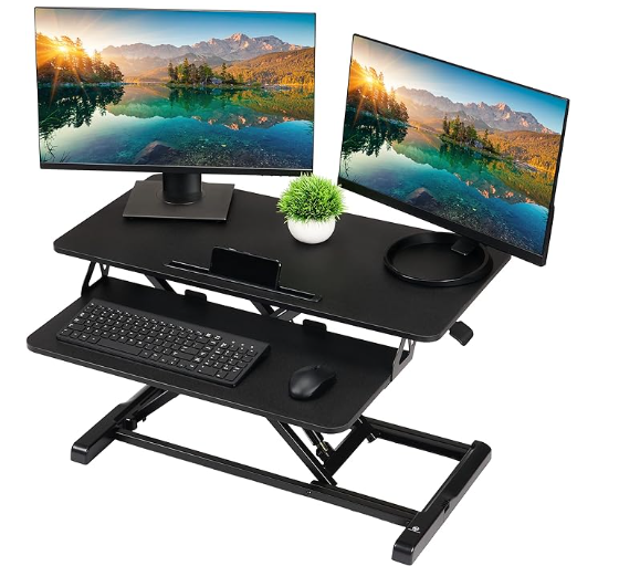 TechOrbits Standing Desk Converter 32 Inch Adjustable Keyboard Tray Desktop Riser Black 32"