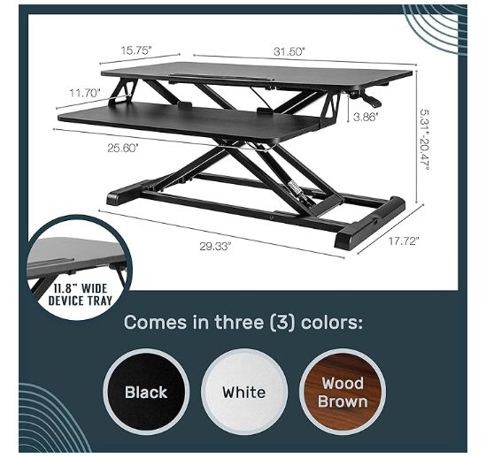 TechOrbits Standing Desk Converter 32 Inch Adjustable Keyboard Tray Desktop Riser Black 32"