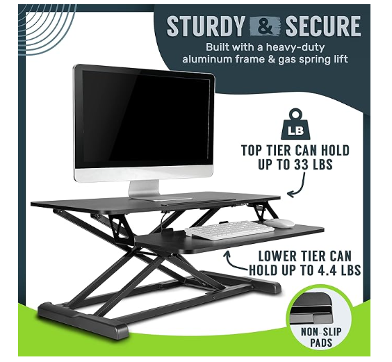 TechOrbits Standing Desk Converter 32 Inch Adjustable Keyboard Tray Desktop Riser Black 32"