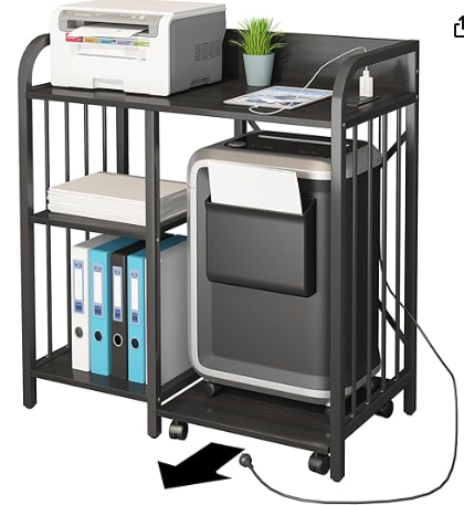 Printer Stand Storage Charging Station 3-Tier  Black