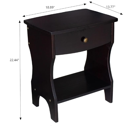 Peivlxar Solid Wood End Table with Drawer Espresso