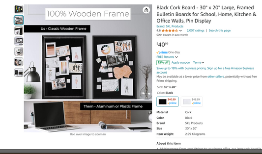 Black Cork Board - 30" x 20" Large, Framed Bulletin Boards for School, Home, Kitchen & Office Walls, Pin Display