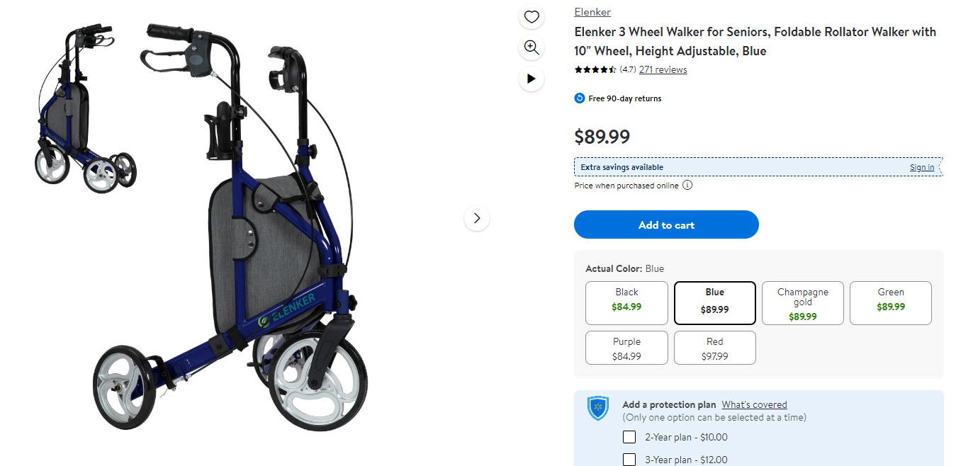 Elenker 3 Wheel Foldable Walker for Seniors, We have different colors, red, black, champagne, blue