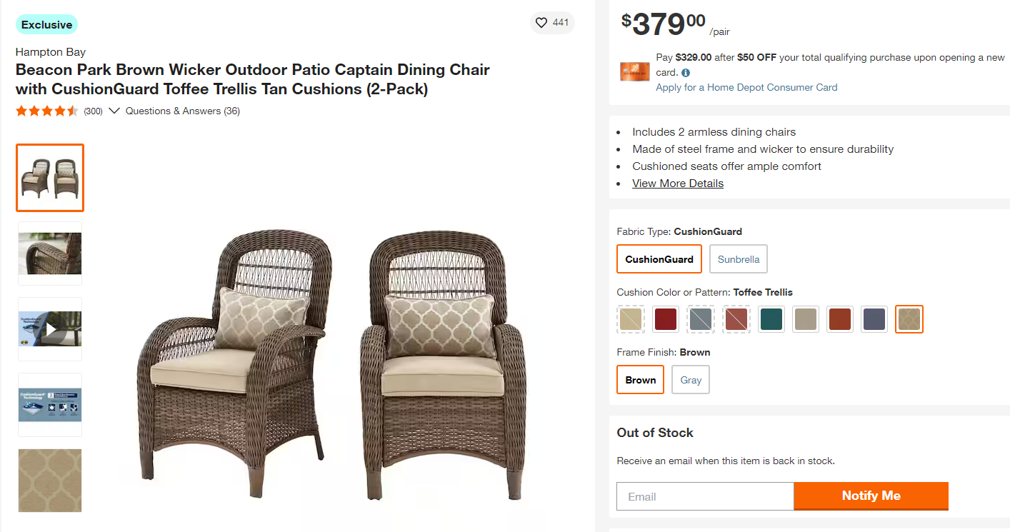 Beacon Park Brown Wicker Outdoor Patio Captain Dining Chair with CushionGuard Toffee Trellis Tan Cushions (2-Pack)