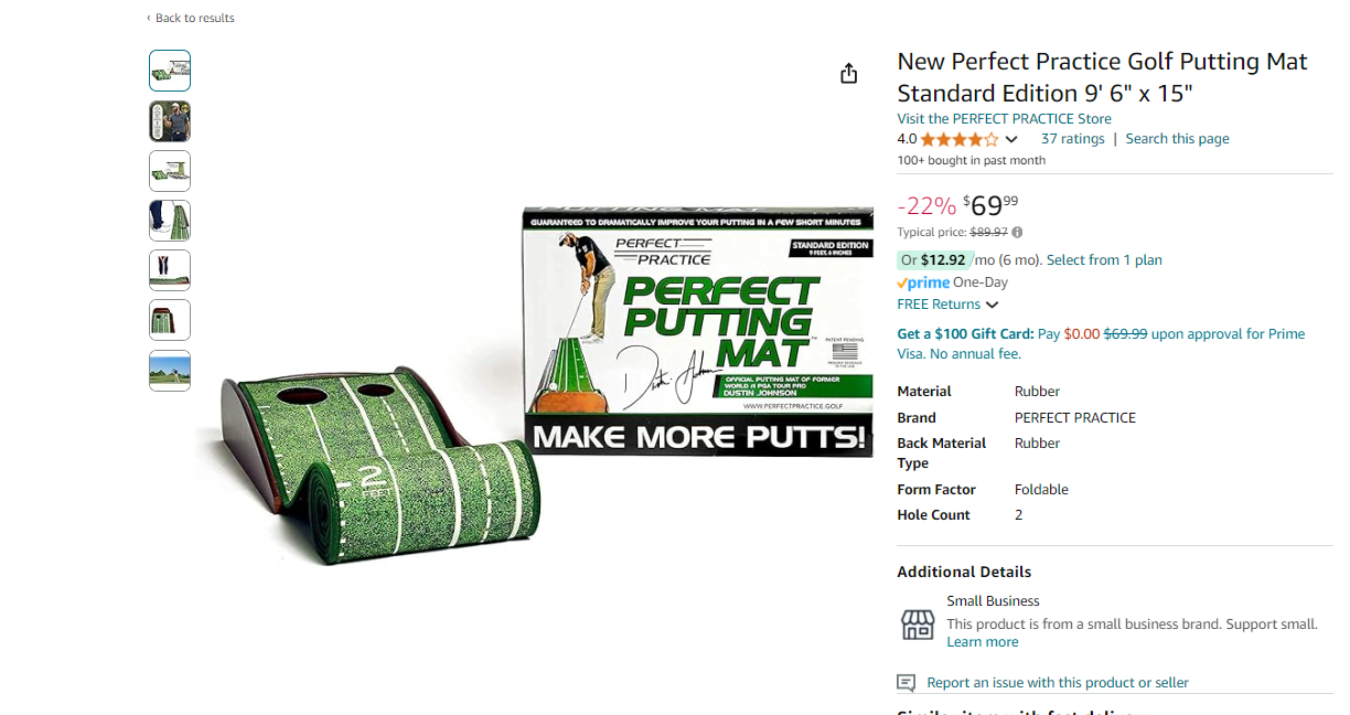 Perfect Practice 9 Feet,  6 Inches Standard Edition Putting Mat