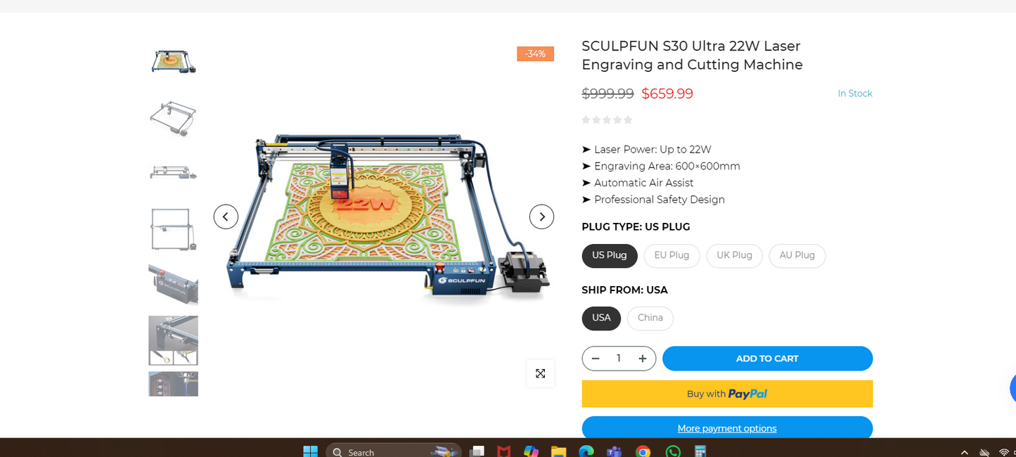 SCULPFUN S30 Ultra 22W Laser Engraving and Cutting Machine