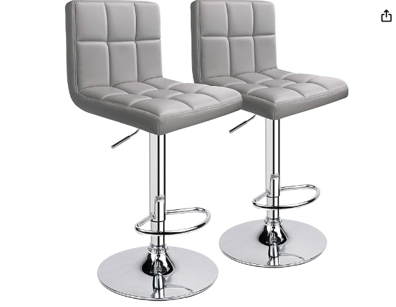 Leopard Bar Stools, Modern PU Leather Adjustable Swivel Bar Stool with Back, Set of 2 (Light Grey)