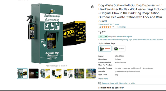 Dog Waste Station Pull Out Bag Dispenser with Hand Sanitizer Bottle - 400 Header Bags Included - Original Glow in the Dark