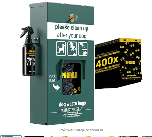 Dog Waste Station Pull Out Bag Dispenser with Hand Sanitizer Bottle - 400 Header Bags Included - Original Glow in the Dark