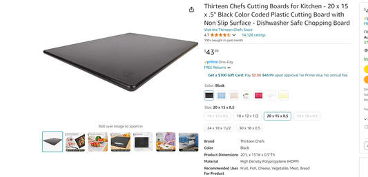 Thirteen Chefs Cutting Boards for Kitchen - 20 x 15 x .5" Black Color Coded Plastic Cutting Board with Non Slip Surface - Dishwasher Safe Chopping Board