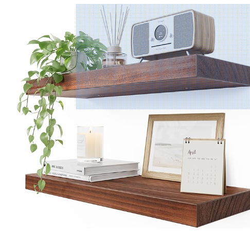 AMADA HOMEFURNISHING Pine Wood Floating Shelves, Solid Wood Wall Shelves with Enhanced One-Piece Brackets