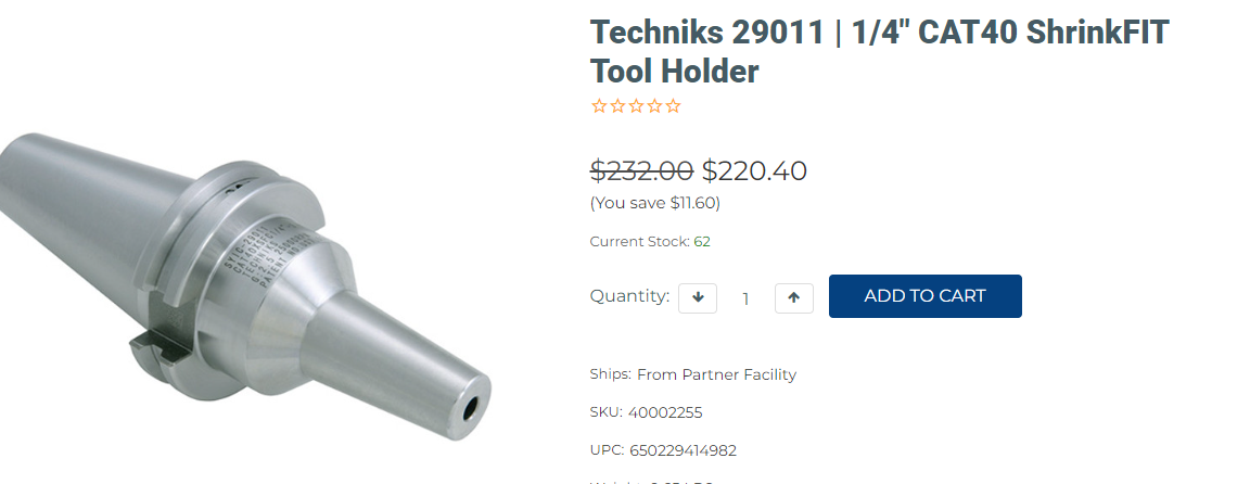 Techniks 29011 1/4" CAT40 ShrinkFIT Tool Holder