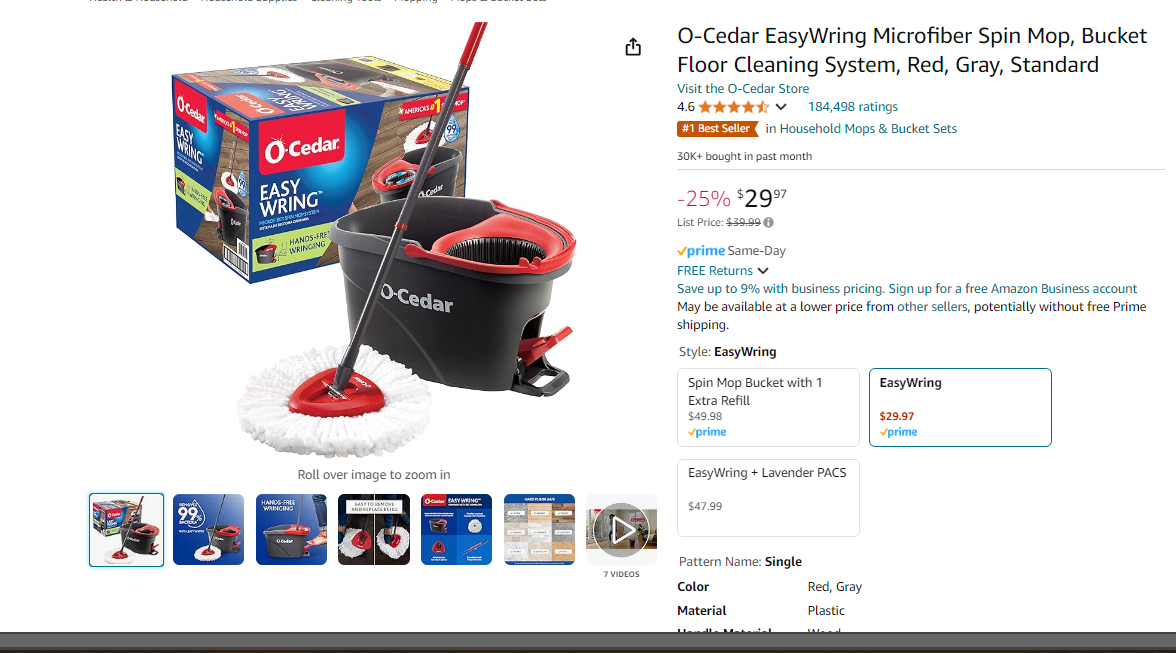 O-Cedar EasyWring Microfiber Spin Mop, Bucket Floor Cleaning System, Red, Gray, Standard ( Box is damaged )