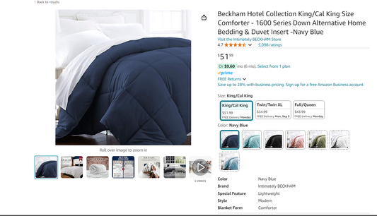 Beckham Hotel Collection King/Cal King Size Comforter - 1600 Series Down Alternative Home Bedding & Duvet Insert -Navy Blue