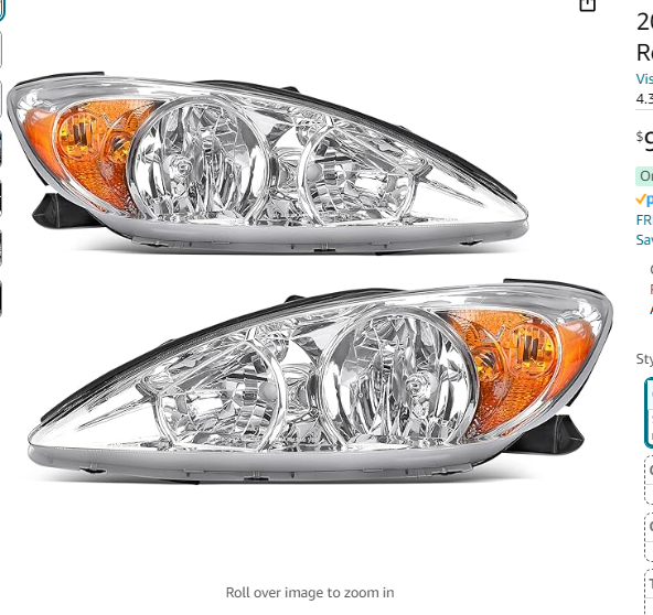 oEdRo Headlight Assembly Compatible with 2002 2003 2004 Camry Headlamp with Amber Reflector Clear Lens Chrome Housing