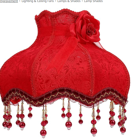 Beaupretty European Style Lampshade Vintage Cloth Art Bead Lace Lampshade with Tassel Fabric Scallop Dome Lamp Shade for Living Room Bedroom （ Red ）