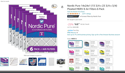 Nordic Pure 14x24x1 (13 3/4 x 23 3/4 x 3/4) Pleated MERV 8 Air Filters 6 Pack